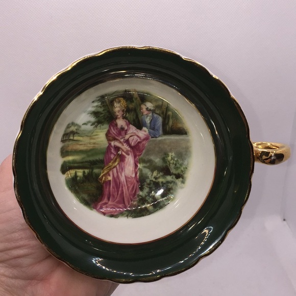 Regency Bone China Love Story Tea Cup and Saucer Green Border Love Story England - Picture 6 of 12